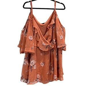 Torrid Floral Cold Shoulder Ruffle Top Women’s Size 5 Plus Rust Orange